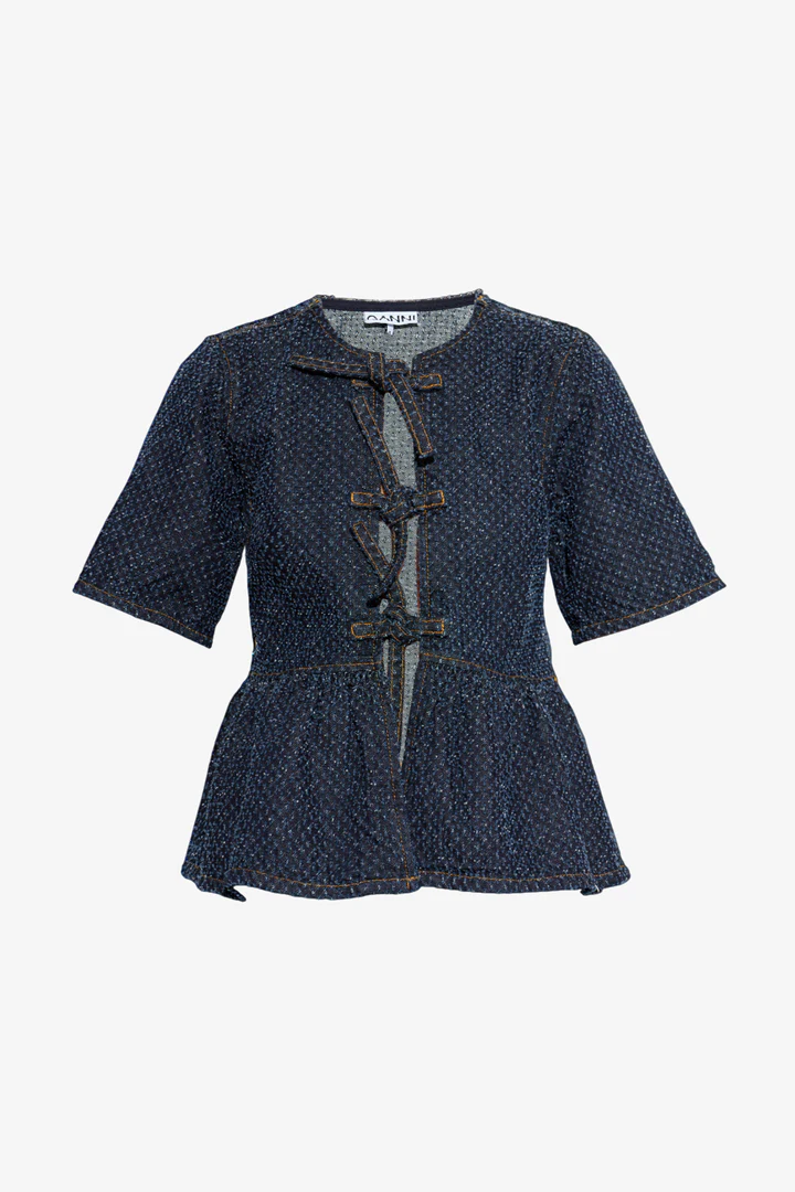 Blusa Tweed Denim Peplum