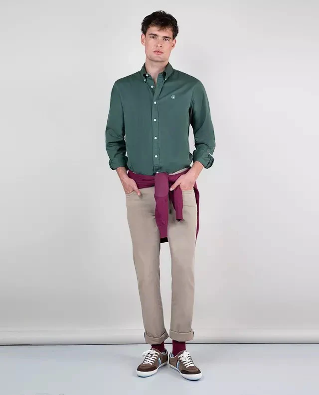 Camisa Algodon Garment Dyed Verde Oscuro - Image 2