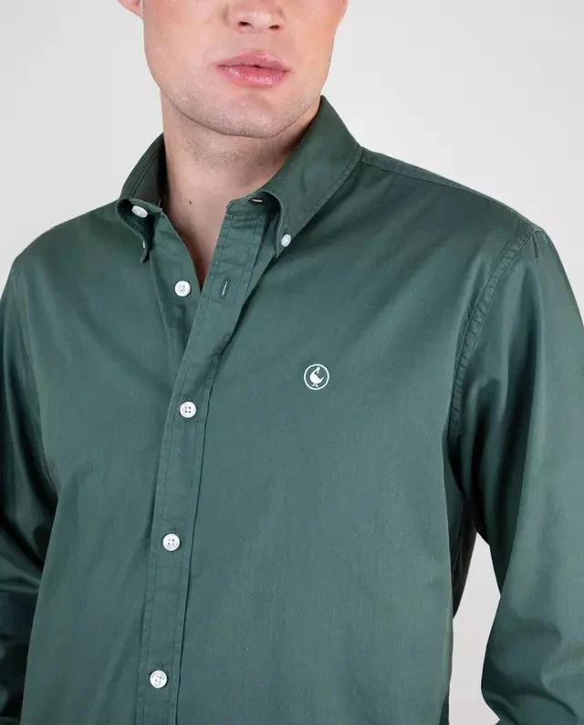 Camisa Algodon Garment Dyed Verde Oscuro - Image 4
