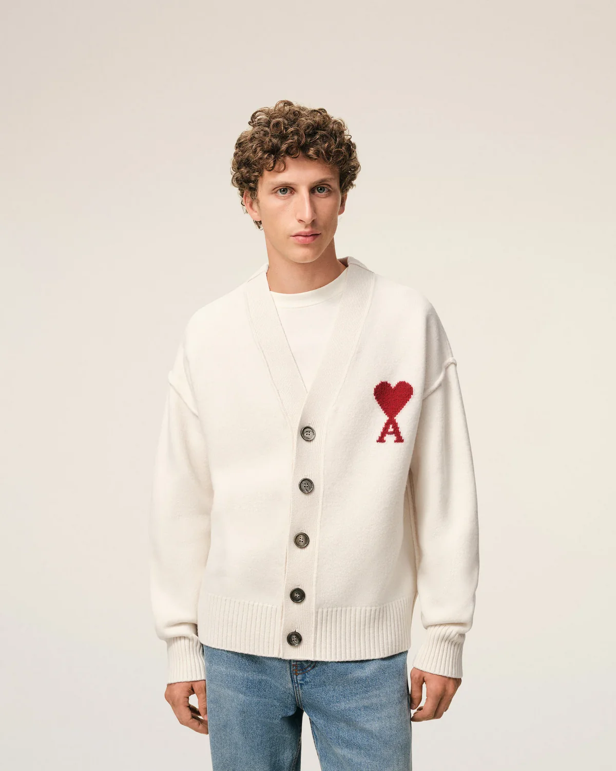 Cárdigan De Lana Natural Con Estampado Ami De Coeur Unisex - Image 4