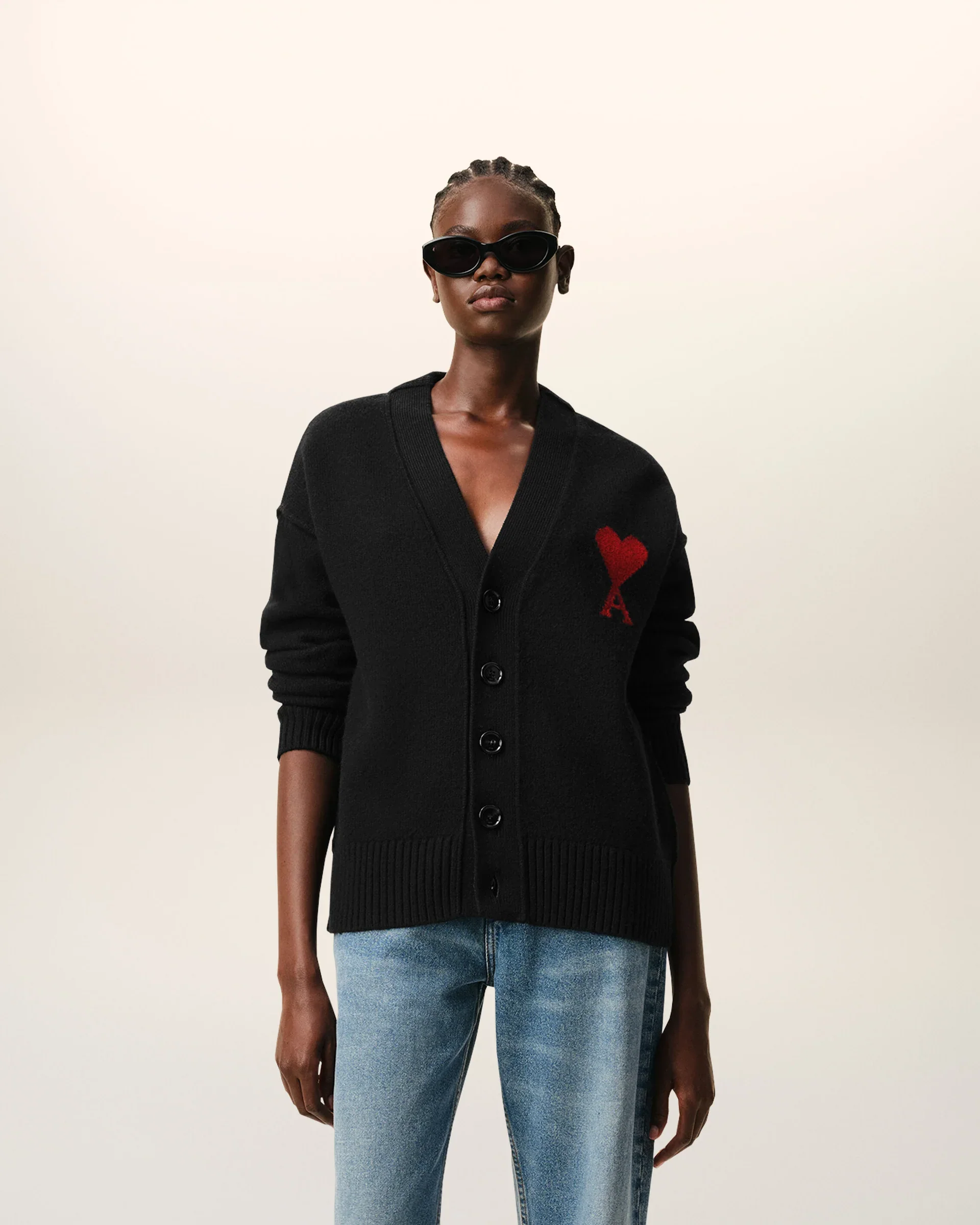 Cárdigan De Lana Negra Con Detalles Contrastantes De Ami De Coeur Unisex