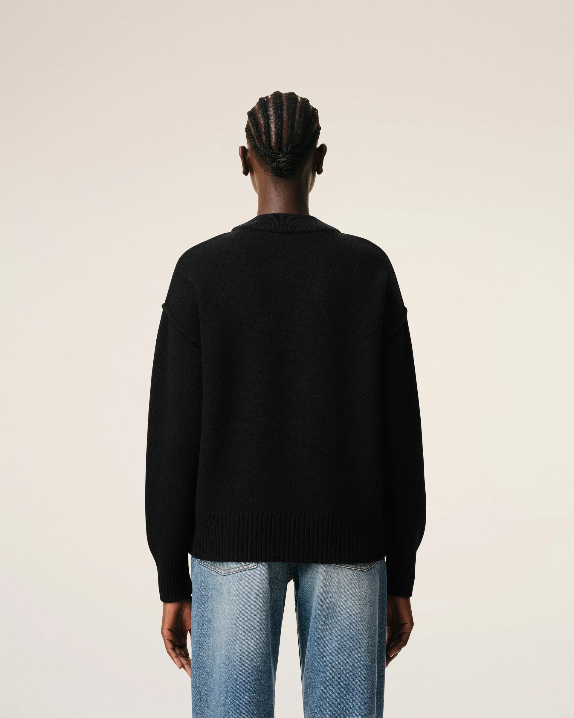 Cárdigan De Lana Negra Con Detalles Contrastantes De Ami De Coeur Unisex - Image 3