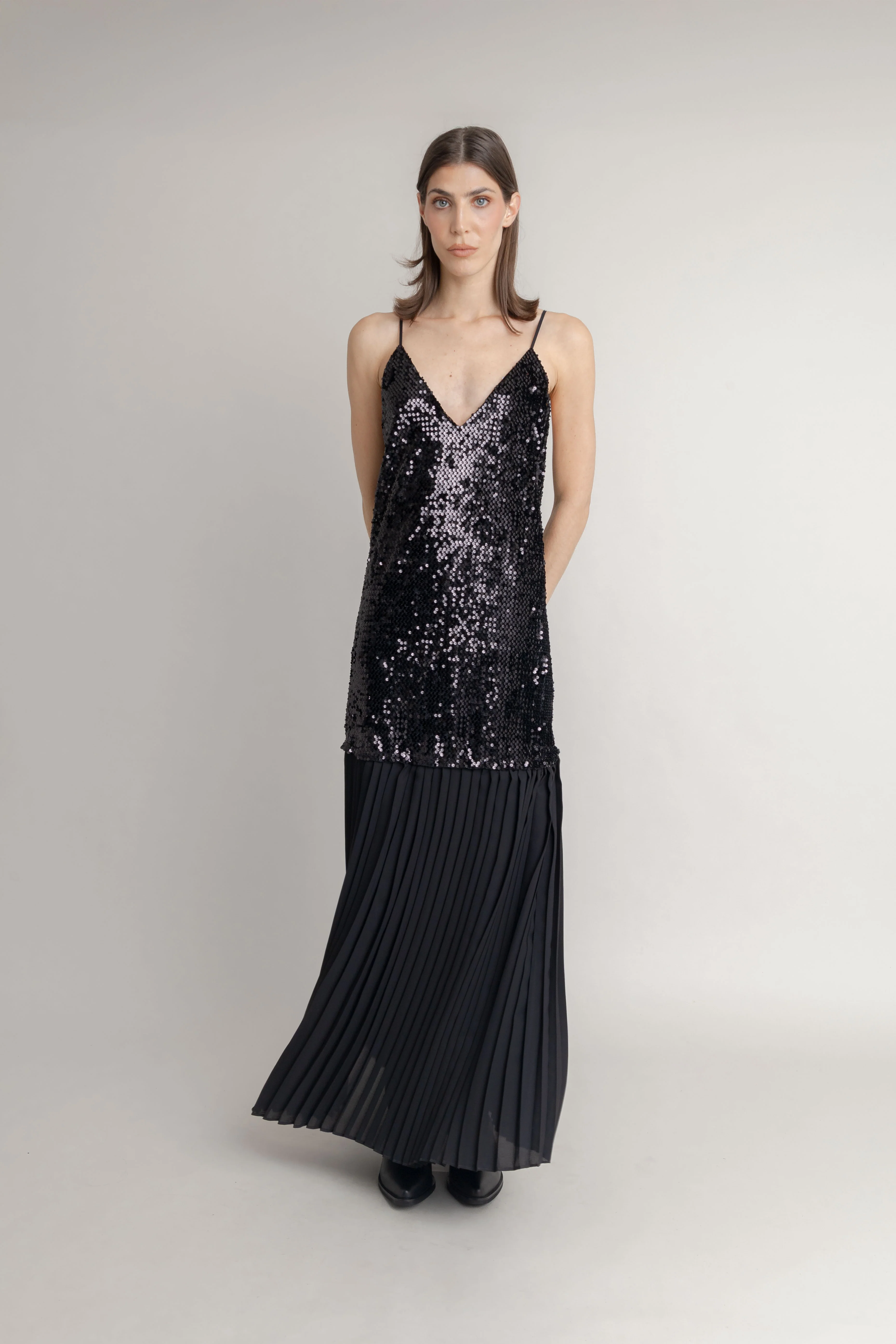 Maxi Vestido Largo Plisado