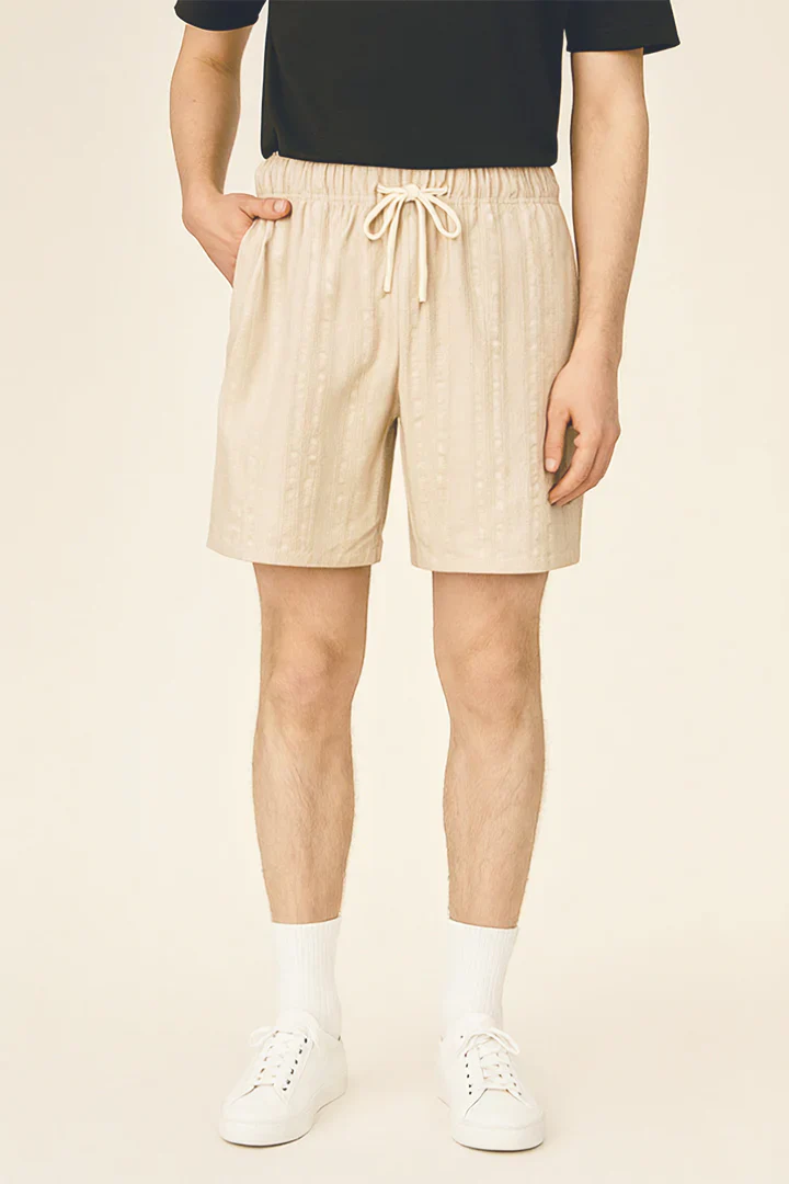 Short Tejido Rayas Beige Trenzado