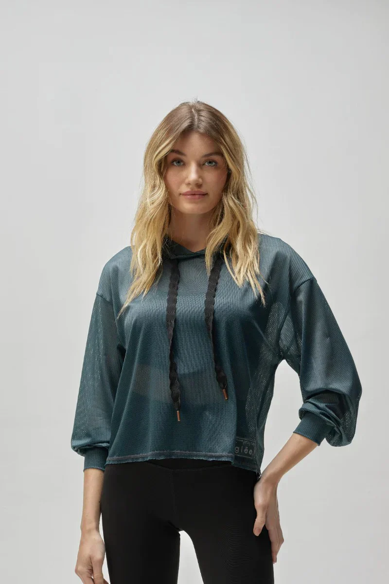 Hoodie con Capucha en Malla Translucida