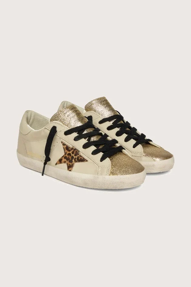 Tenis Golden Goose Super Star Leather Glitter Heel Leopard Horsy Star Mujer - Image 2