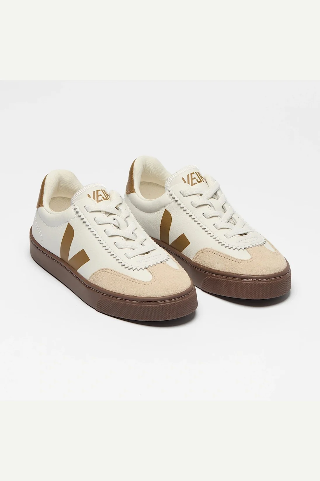 Tenis Veja Kids Volley Elastic Laces Leather White Almond Bark - Image 2