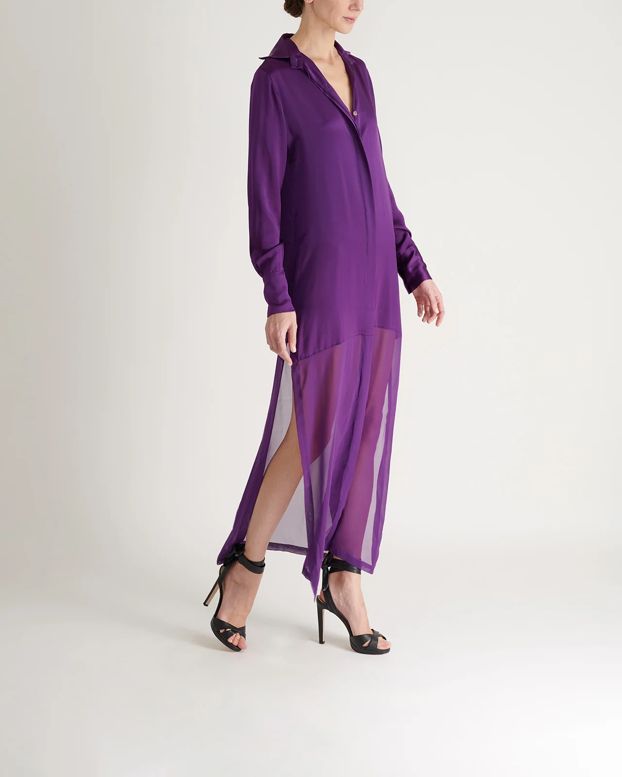 Maxi Vestido Camisero Seda Chiffon