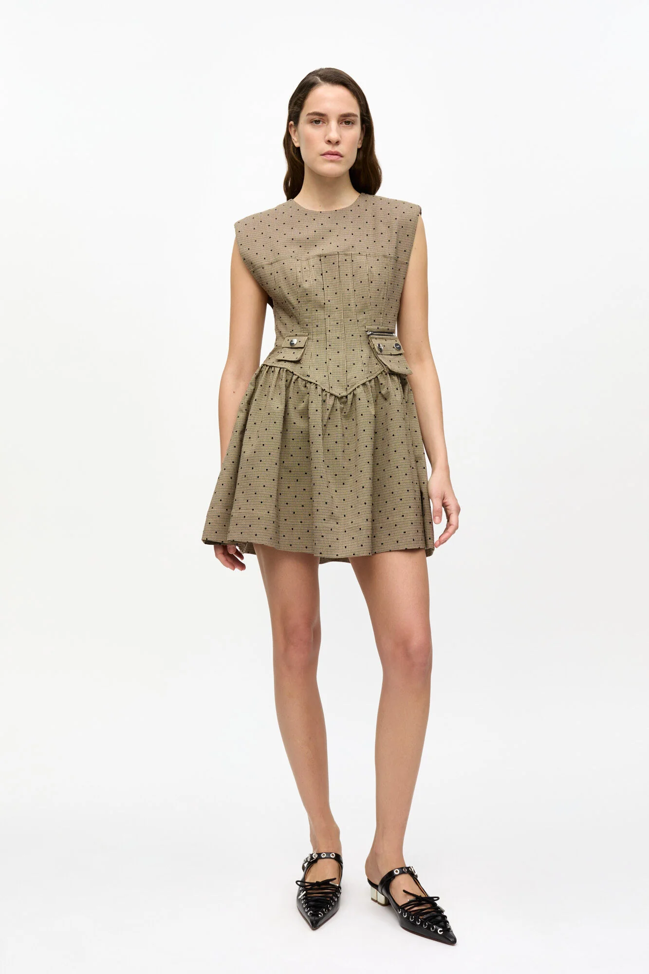 Mini Vestido Flock Check Suiting Corset