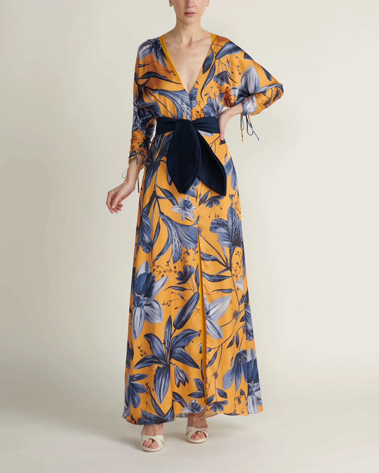 Vestido Maxi Floral Mostaza